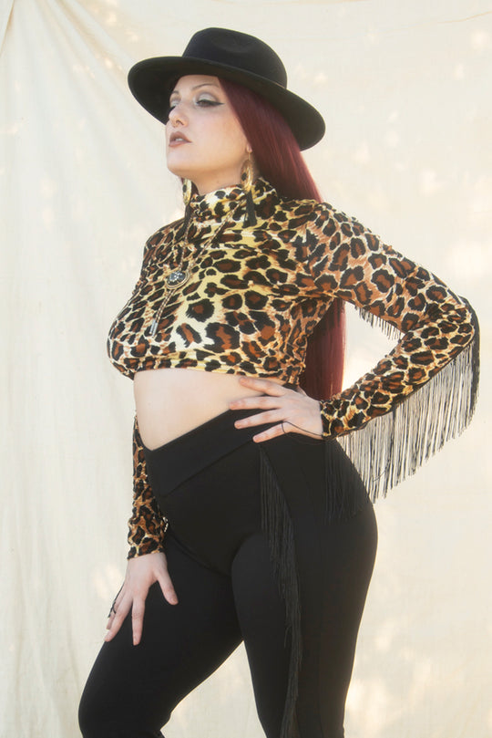 Leopard Fringe Turtleneck